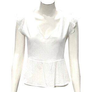 CCC White Cotton V Neck Peplum Crop Top Lace Cap Sleeves Size Medium Boho Chic